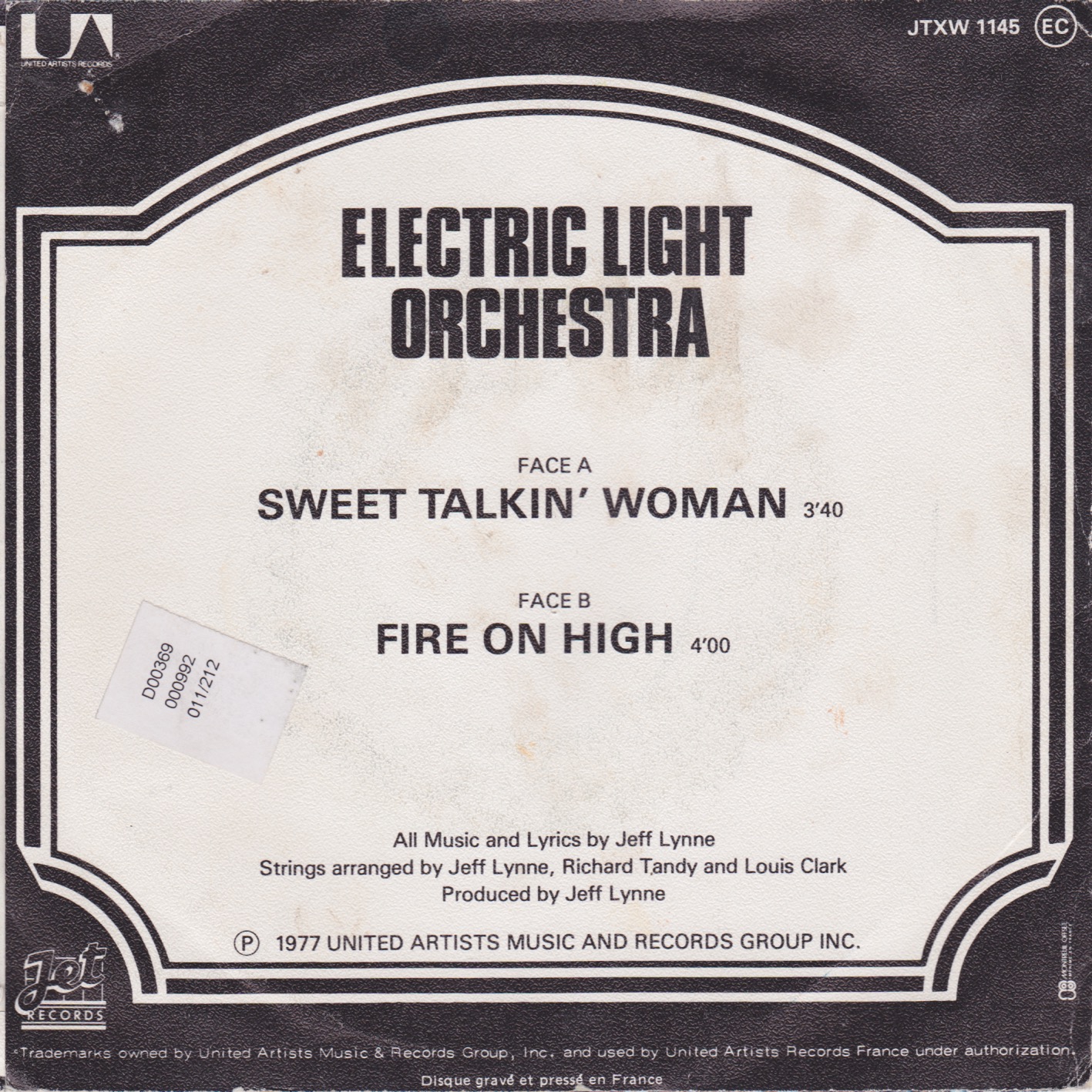1977 Electric Light Orchestra Fire on high/ Sweet talkin women 45 record